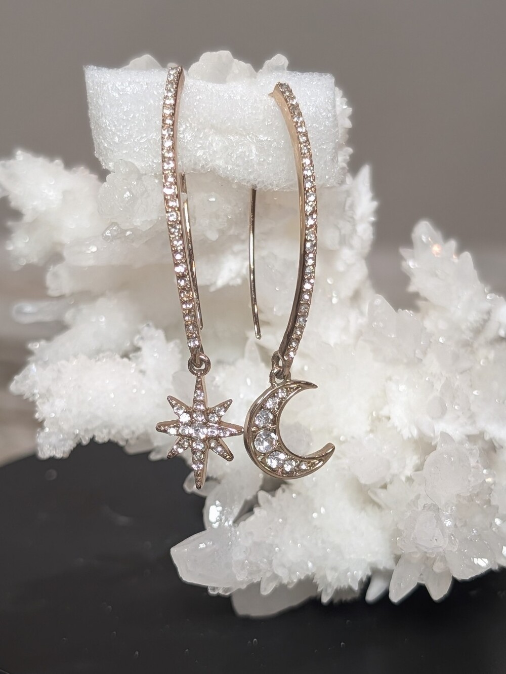 Rose Gold Star & Moon Drop Earrings